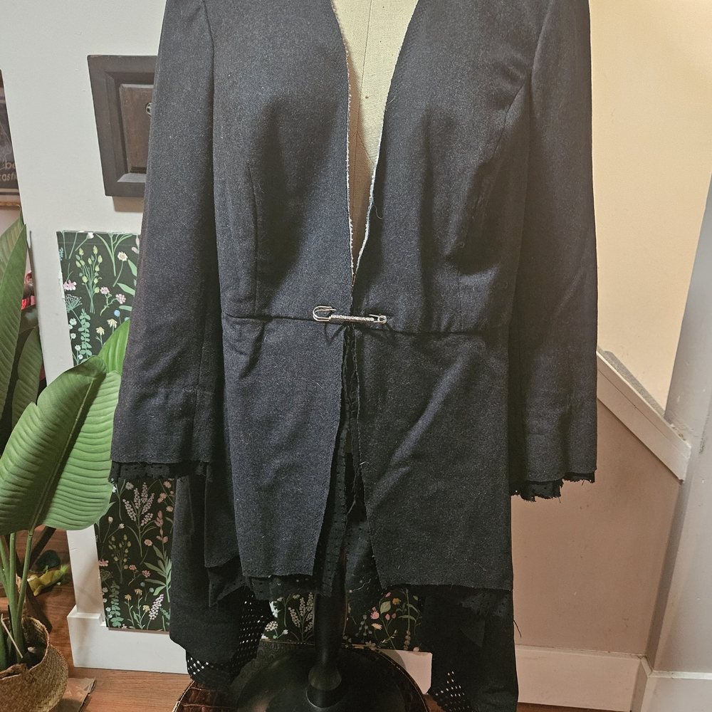 Black Open Front Jacket with Hook Closure